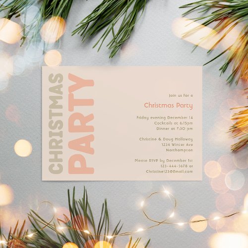 Bold Modern Coral Christmas Party Invitation