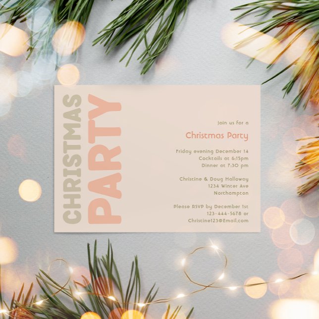 Bold Modern Coral Christmas Party Invitation (Creator Uploaded)
