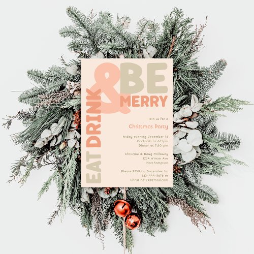 Bold Modern Coral Eat Drink And Be Merry Party Invitation