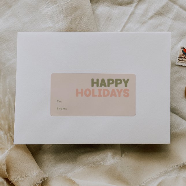 Bold Modern Coral Happy Holidays Rectangular Gift Label (Creator Uploaded)