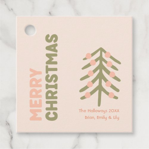 Bold Modern Coral Merry Christmas Family Gift Tags