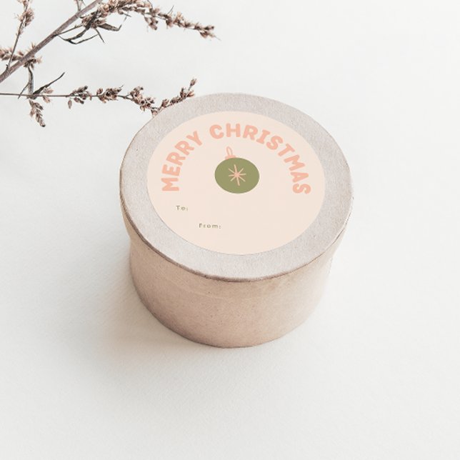 Bold Modern Coral Merry Christmas Gift Classic Round Sticker (Creator Uploaded)