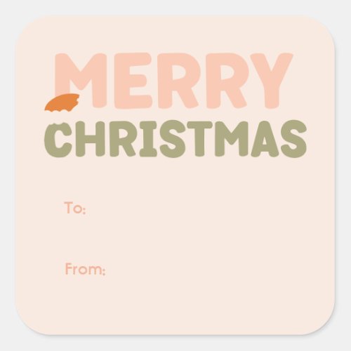 Bold Modern Coral Merry Christmas To From Holiday Square Sticker