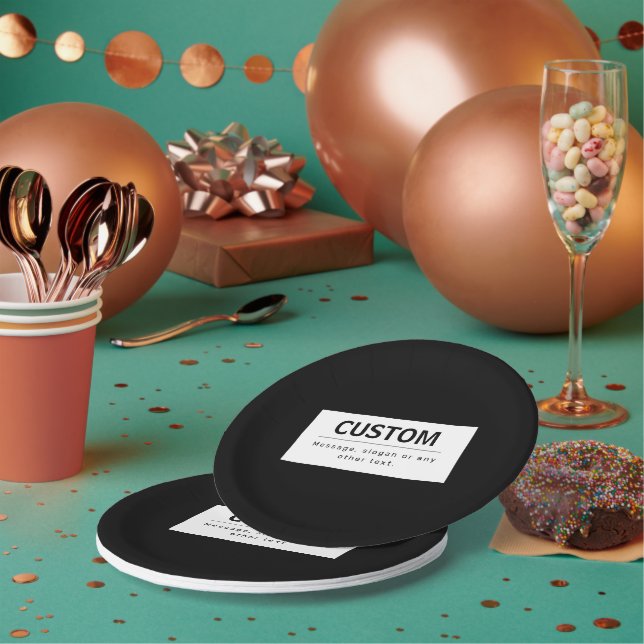 Bold Modern Editable Text | Black & White Paper Plates (Multi)
