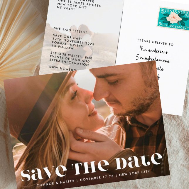 Bold Modern Editable Text Two Photo Save The Date Announcement Postcard (Creator Uploaded)
