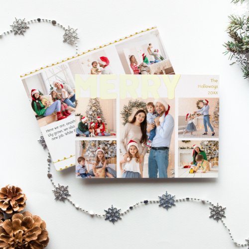 Bold Modern Eight_Photo Year in Review Merry Gold Foil Holiday Card