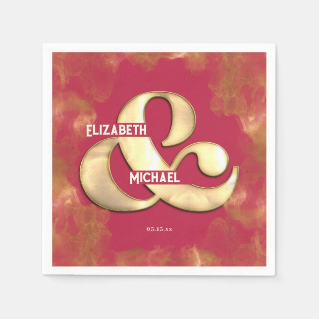 Bold Modern Elegant Gold Pink Magenta Wedding Napkins (Front)