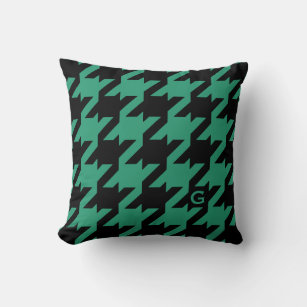Bold modern emerald houndstooth with monogram throw pillow