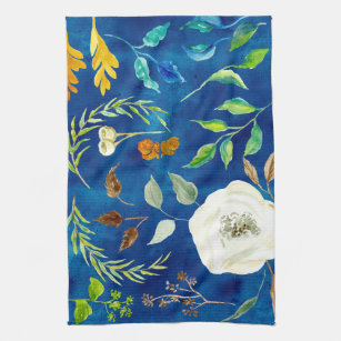 Bold Modern Fall Leaf Floral Acorn Seed Watercolor Kitchen Towel