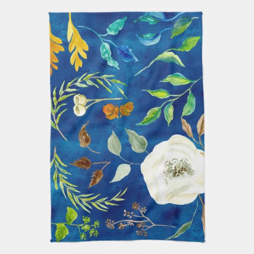 Bold Modern Fall Leaf Floral Acorn Seed Watercolor Kitchen Towel