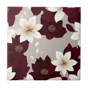 Bold Modern Floral Burgundy Ceramic Tile