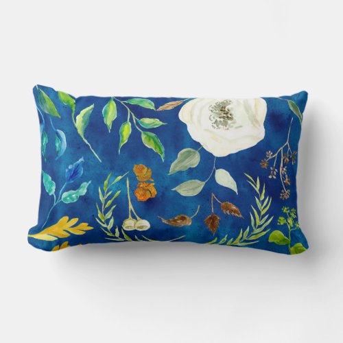 Bold Modern Floral Watercolor Leaves Fall Colors Lumbar Pillow