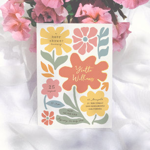 Bold Modern Flowers Unique Illustrated Baby Shower Foil Invitation