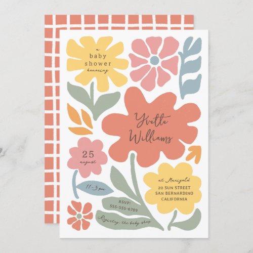 Bold Modern Flowers Unique Illustrated Baby Shower Invitation