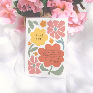 Bold Modern Flowers Unique Illustrated Baby Shower Letterpress Thank You Card