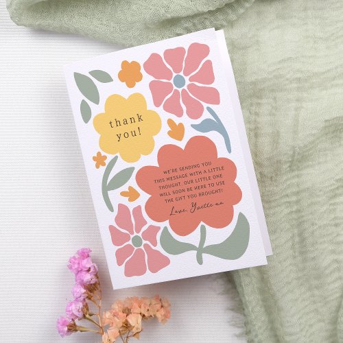 Bold Modern Flowers Unique Illustrated Baby Shower Thank You Card