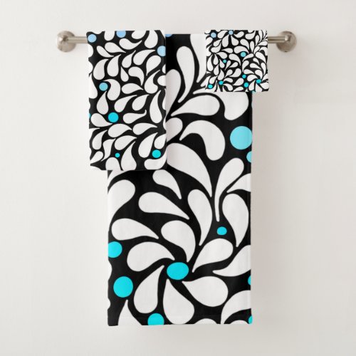 Bold modern flowers with blue teal ombre bath towel set