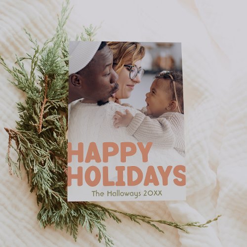 Bold Modern Full Vertical Photo Happy Holiday Card