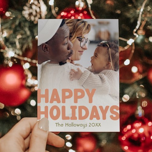 Bold Modern Full Vertical Photo Happy Holiday Postcard