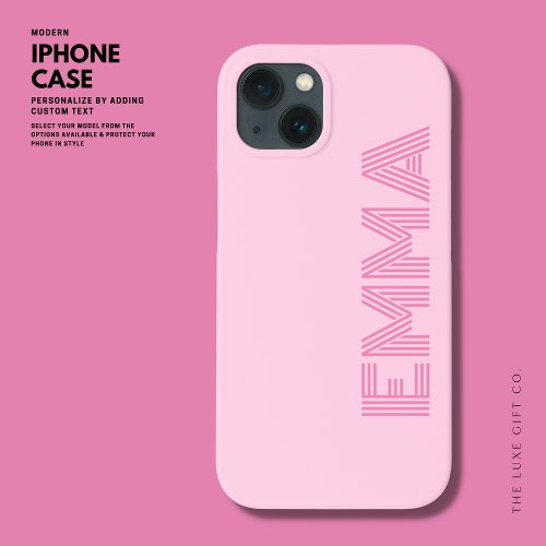 Bold Modern Girly Pink Monogram Name iPhone 13 Case