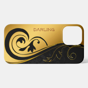 BOLD MODERN GOLD BLACK DAMASK iPhone 13 PRO MAX CASE
