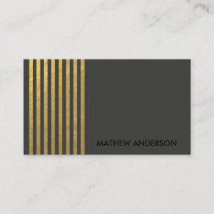 BOLD MODERN GOLD FAUX BLACK STRIPED LINE PATTERN BUSINESS CARD