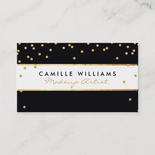 BOLD modern gold glitter confetti pattern black Business Card (Front)
