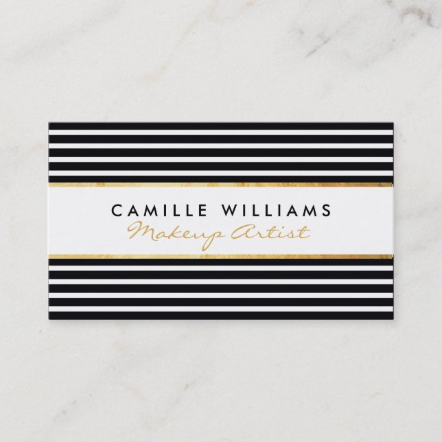 BOLD modern gold horizontal stripe black white Business Card (Front)