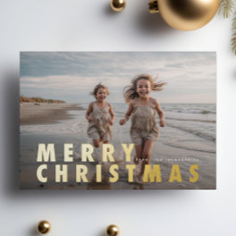 Bold Modern GOLD Merry Christmas Photo Foil Holiday Card