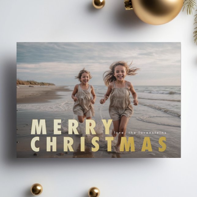 Bold Modern GOLD Merry Christmas Photo Foil Holiday Card (Creator Uploaded)
