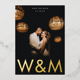 Bold Modern Gold Photo Monogram Save The Date Foil Invitation