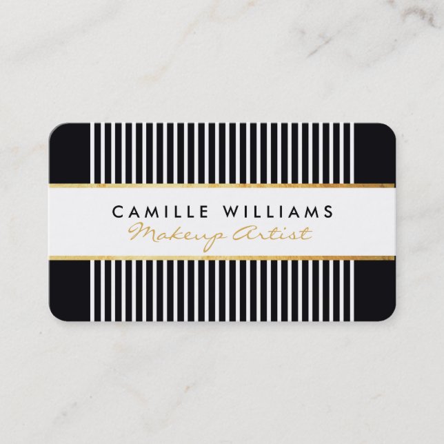 BOLD modern gold strip stripe pattern black white Business Card (Front)