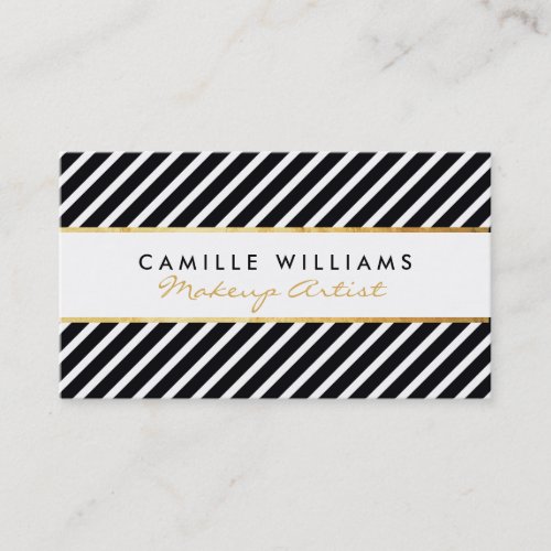 BOLD modern gold strip striped pattern black white Business Card