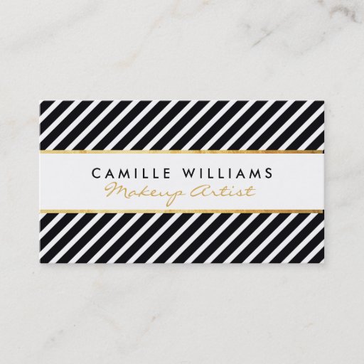 Customizable BOLD modern gold strip striped pattern black white Business Card Template