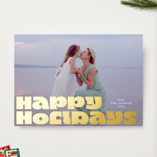 Bold Modern Gold Typography Photo Christmas Happy Foil Holiday Card