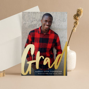 Bold modern grad gold one photo graduation foil invitation