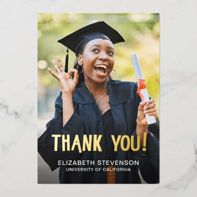 Bold modern Graduation 2 photo thank you card (Front)