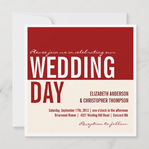 Bold Modern Graphic Block Wedding Invitation 5.25" Square Invitation Card