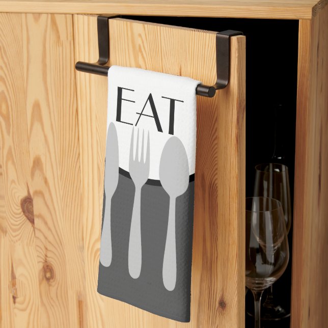 bold modern gray and white with custom text kitchen towel (Thirds Fold)