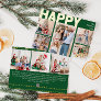 Bold Modern Green Eight-Photo Happy Gold Foil Holiday Card