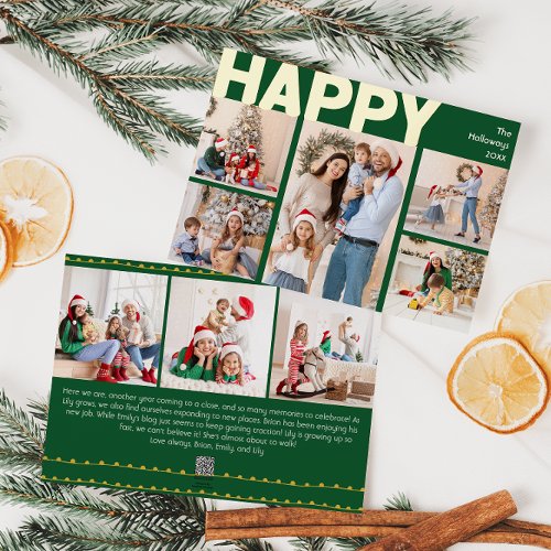 Bold Modern Green Eight_Photo Happy Gold Foil Holiday Card