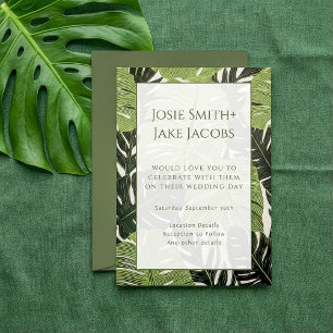 Bold & Modern Green Jungle Leaves Wedding Invitation