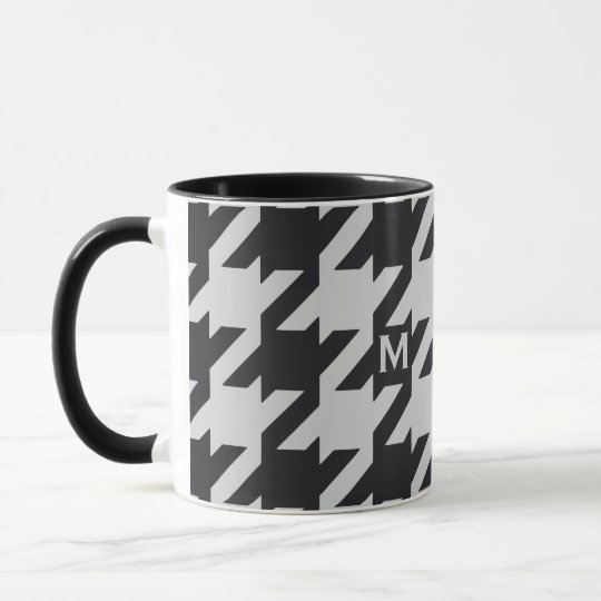 Bold modern grey black houndstooth with monogram mug
