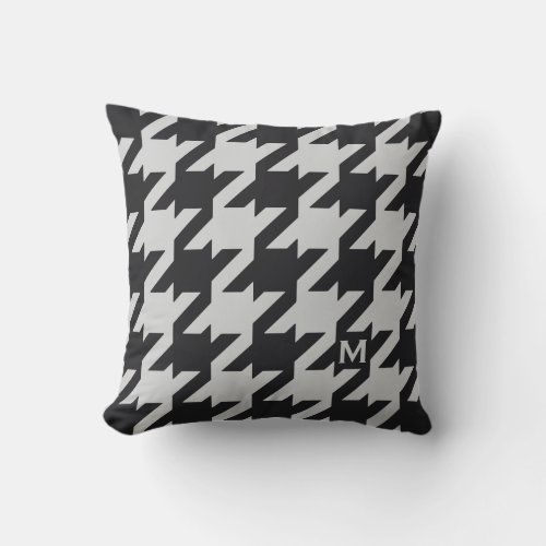 Bold modern grey black houndstooth with monogram throw pillow