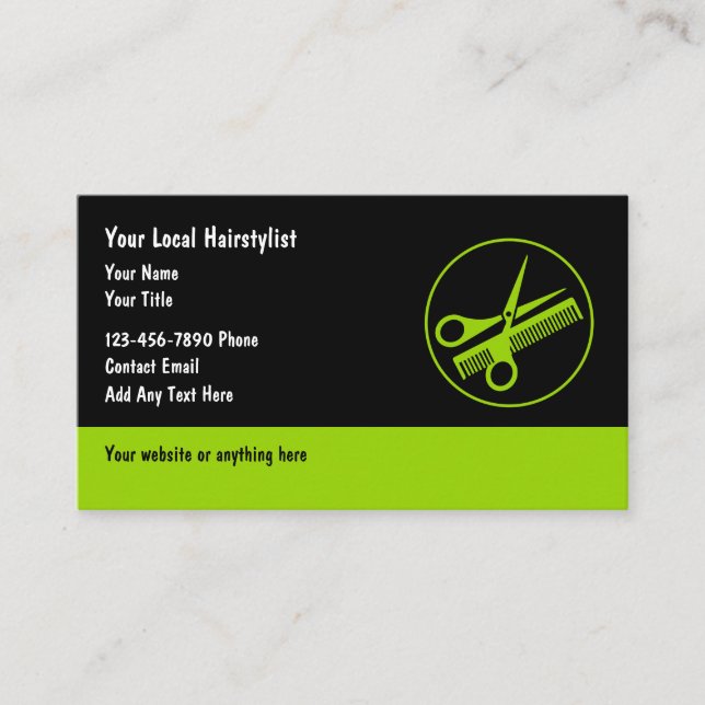 Bold Modern Hairstylist Beauty Business Cards (Front)