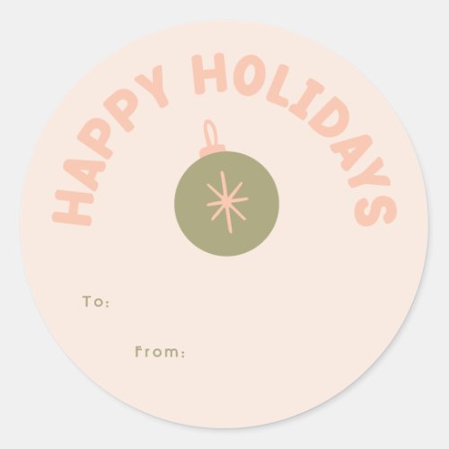Bold Modern Happy Holidays Coral Gift Classic Round Sticker
