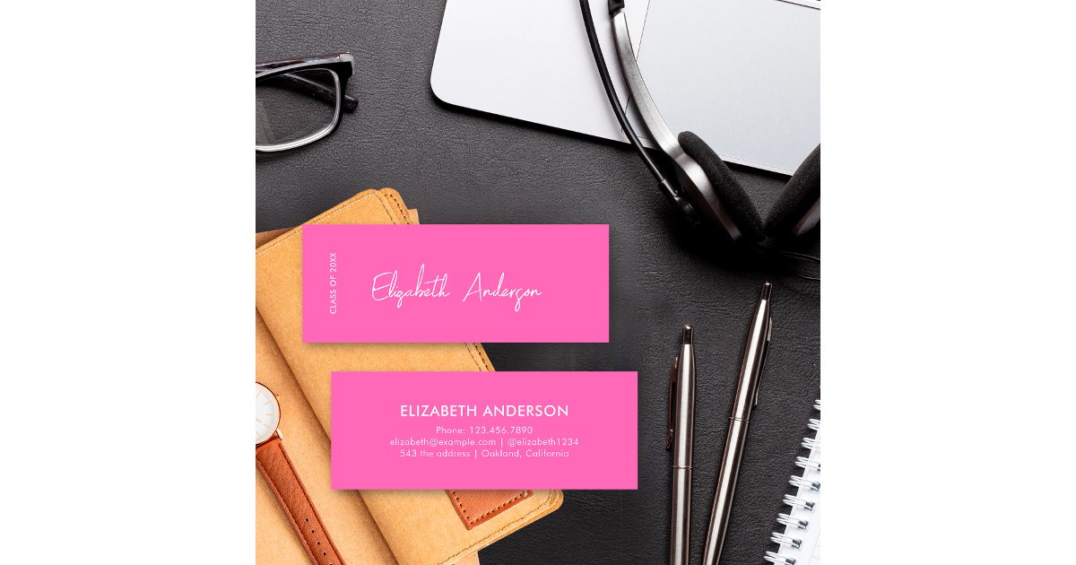 Bold Modern Hot Pink Graduate Student Graduation Calling Card | Zazzle