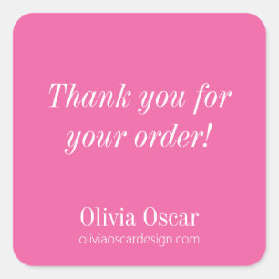 Bold Modern Hot Pink Simple Business Thank You Square Sticker