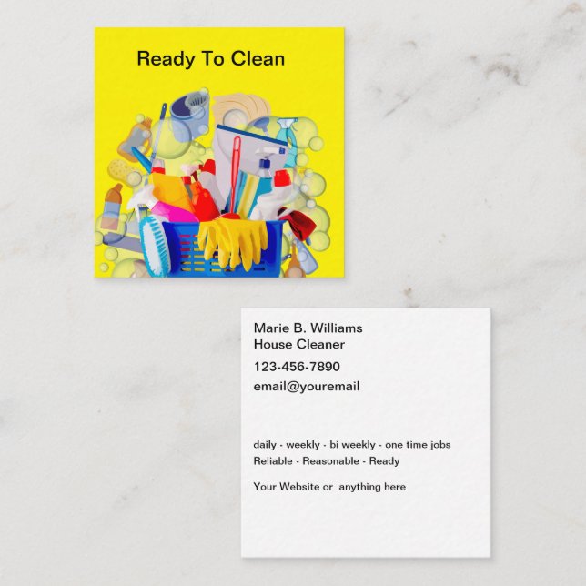 Bold Modern House Cleaning Services Square Business Card (Front/Back)