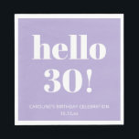 Bold Modern Lavender Purple 30th Birthday Party Napkins<br><div class="desc">This lavender purple and white 30th birthday napkin features bold, modern typography paired with a soft, elevated color palette that feels polished and intentional. It’s a simple way to bring a cohesive look to milestone birthday celebrations, from intimate dinners to larger parties. Personalize the text to match the age, name,...</div>